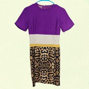 Giambattista Valli Sheath Dress US 2 /No Size Linen Silk Leopard Purple‎
